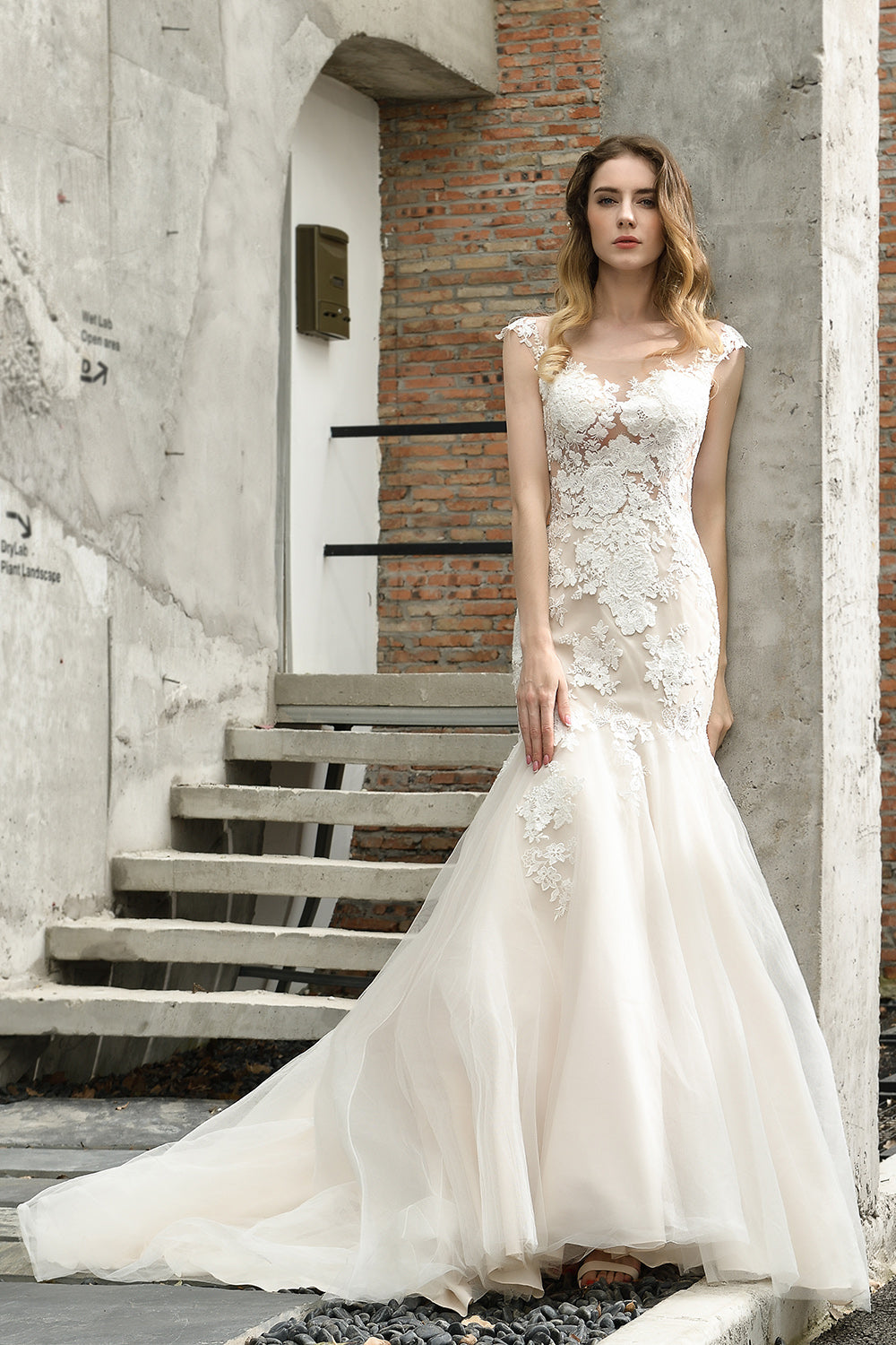 Long Mermaid Sweetheart Tulle Lace Floor Length Wedding Dresses