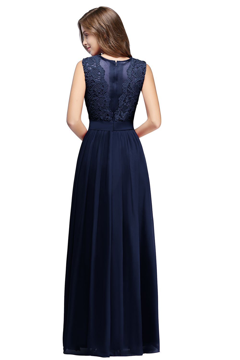 Long A-line Sleeveless Floor Length Lace Chiffon Bridesmaid Dresses
