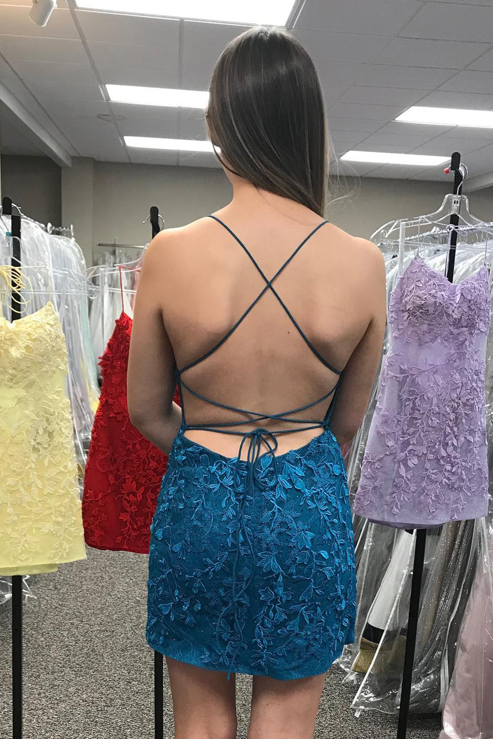 Short Lace Strapless Mermaid Backless Homecoming Dress