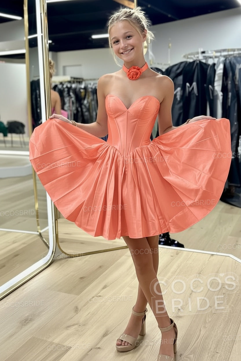 Sweetheart A-Line Short Satin Homecoming Dress