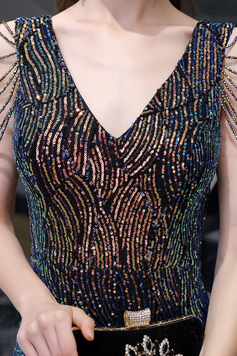 Mermaid V-Neck Sequins Long Evening Dress With Split