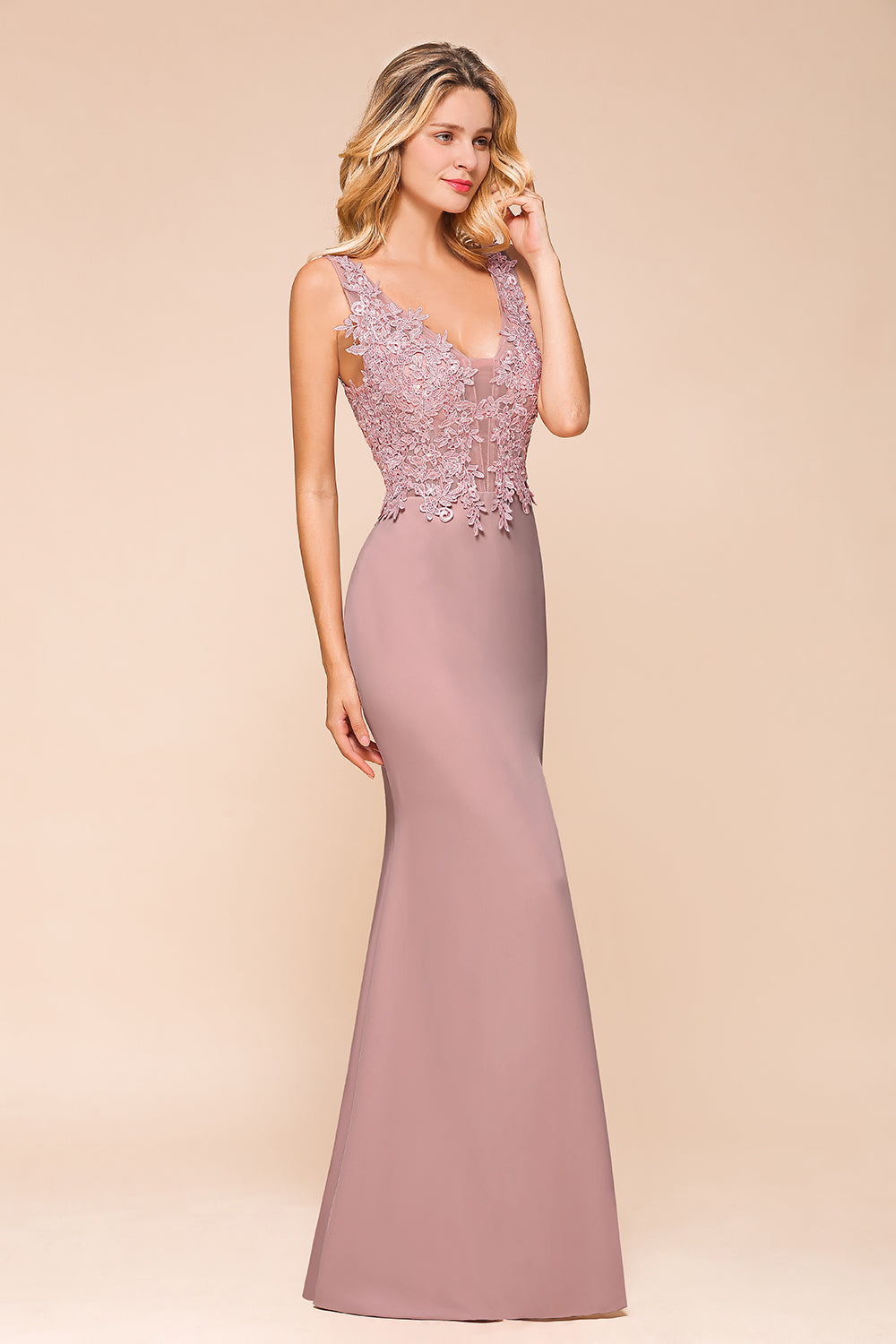 Long Mermaid Lace V-neck Sleeveless Evening Dresses