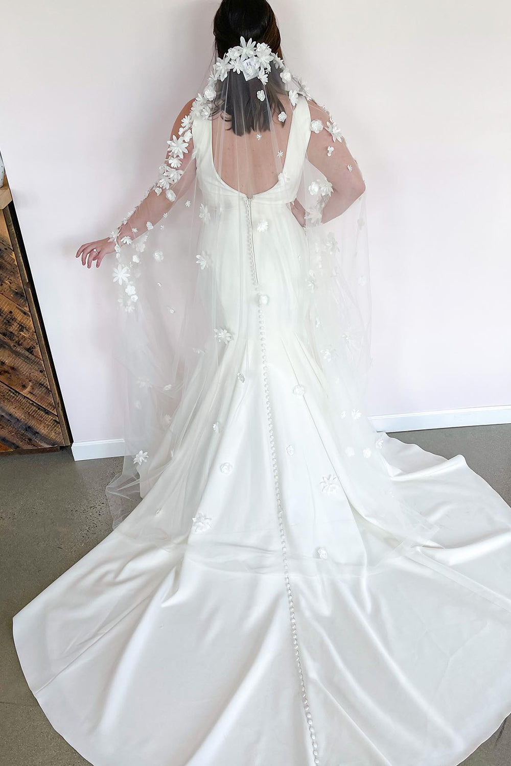 Plus Size Long V-neck Wide Straps Open Back Floor Length Mermaid Wedding Dress