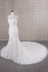 Chic Long Spaghetti Strap Appliques Lace Mermaid Wedding Dress