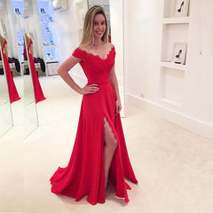 Long Off the Shoulder A-Line Floor Length Ruffles Prom Dress With Side Slit
