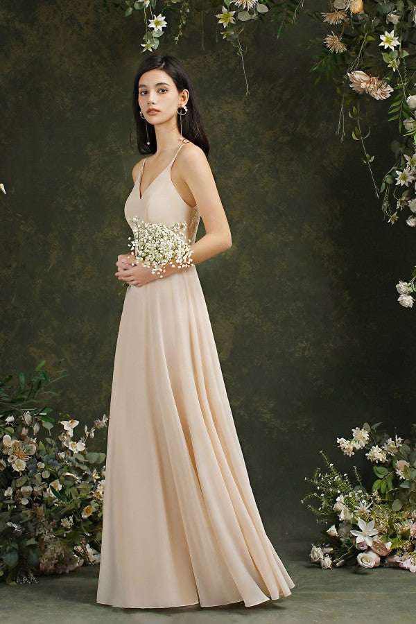 Elegant Long A-line V-neck Satin Backless Formal Evening Dress