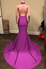 Long Halter Satin Beaded Mermaid Prom Dress