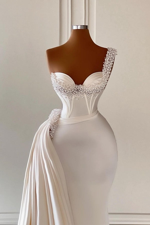 Long One Shoulder Sweetheart Mermaid Prom Dress with Ruffles