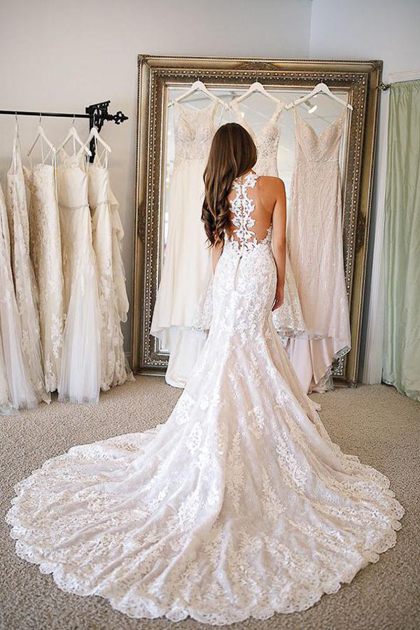 Elegant Long Sweetheart Tulle Mermaid Wedding Dresses With Appliques Lace