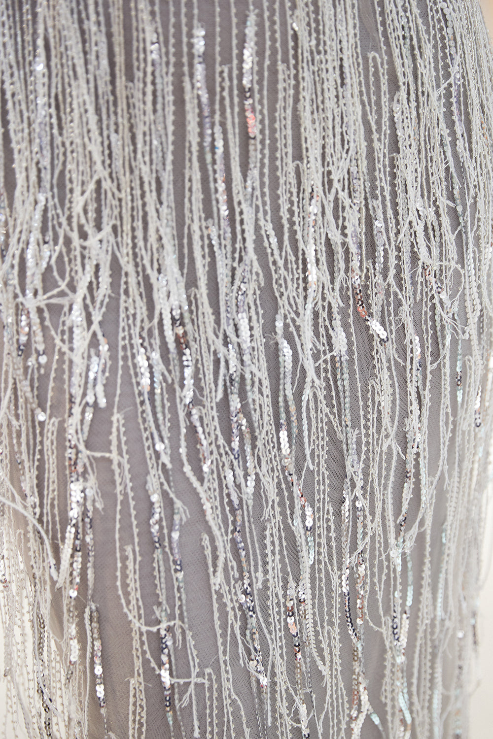 Long V-neck Beading Tulle Backless Mermaid Formal Evening Dress