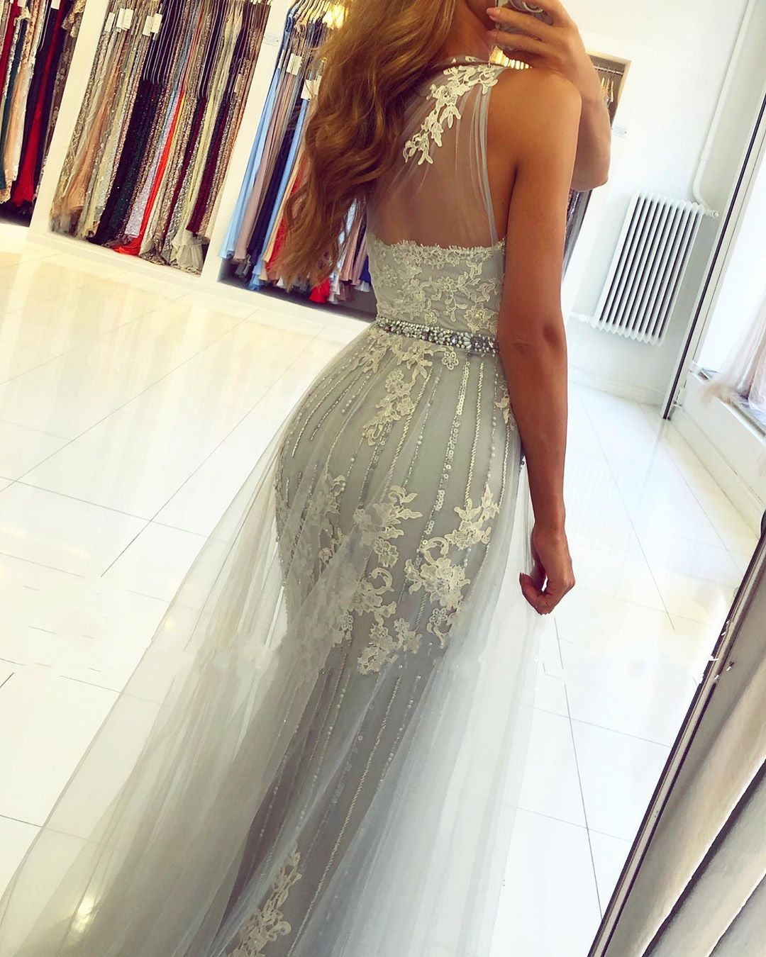 Elegant Long Mermaid One Shoulder Tulle Prom Dress with Slit