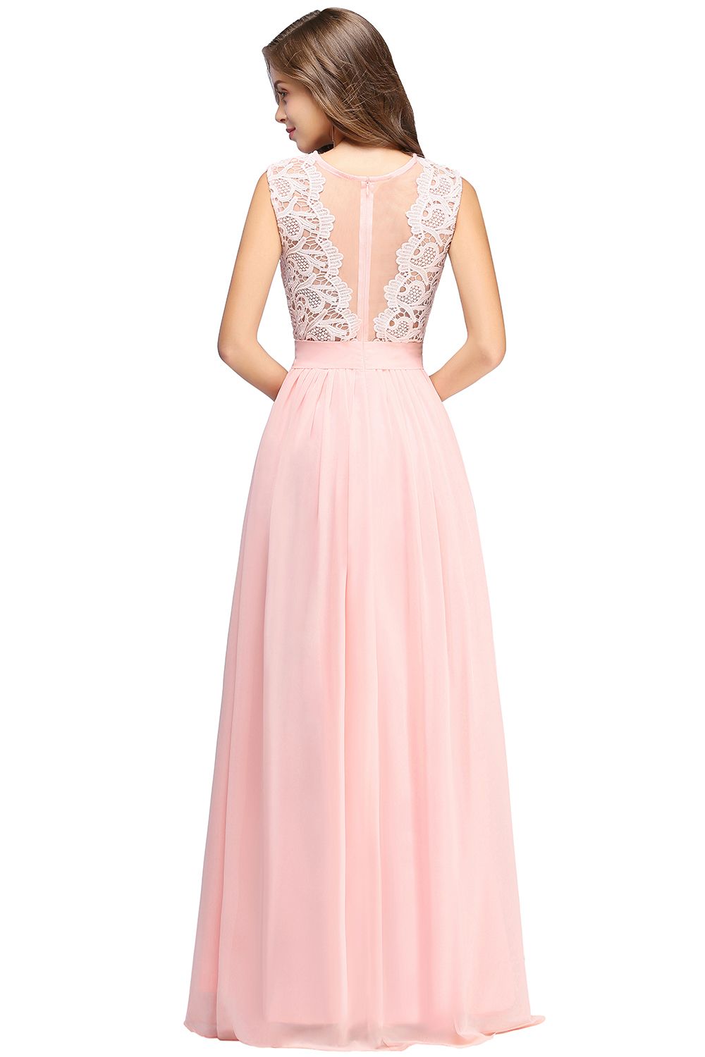 A-line Chiffon Crew Neck Floor Length Formal Dress Long Wedding Guest Dress