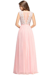 A-line Chiffon Crew Neck Floor Length Formal Dress Long Wedding Guest Dress