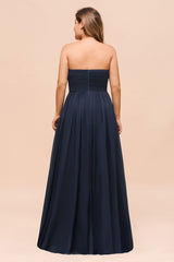 Plus Size Dark Navy Long Sweetheart Chiffon Wedding Guest Dresses