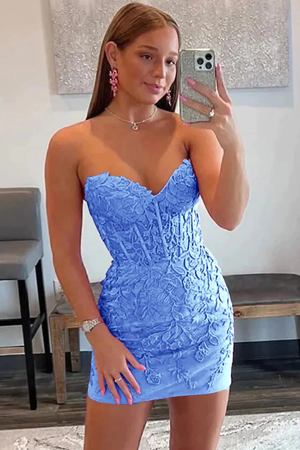Mermaid Sweetheart Tulle Short Homecoming Dress with Appliques Lace
