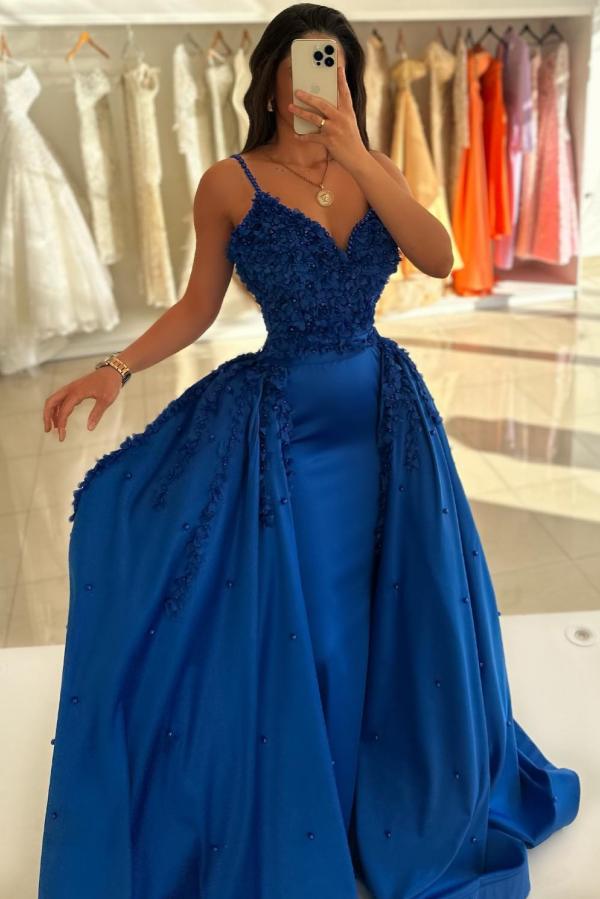 Long Mermaid Spaghetti Straps Sweetheart Satin Prom Dress