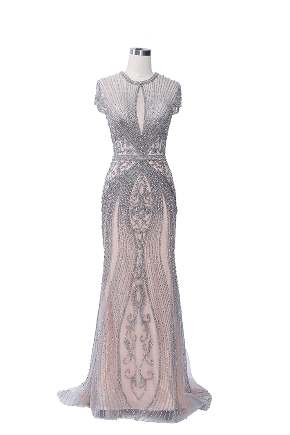 Long Mermaid Jewel Satin Beads Formal Evening Dresses