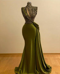 Long Mermaid High Neck Formal Evening Dress Sequins With Ruffle