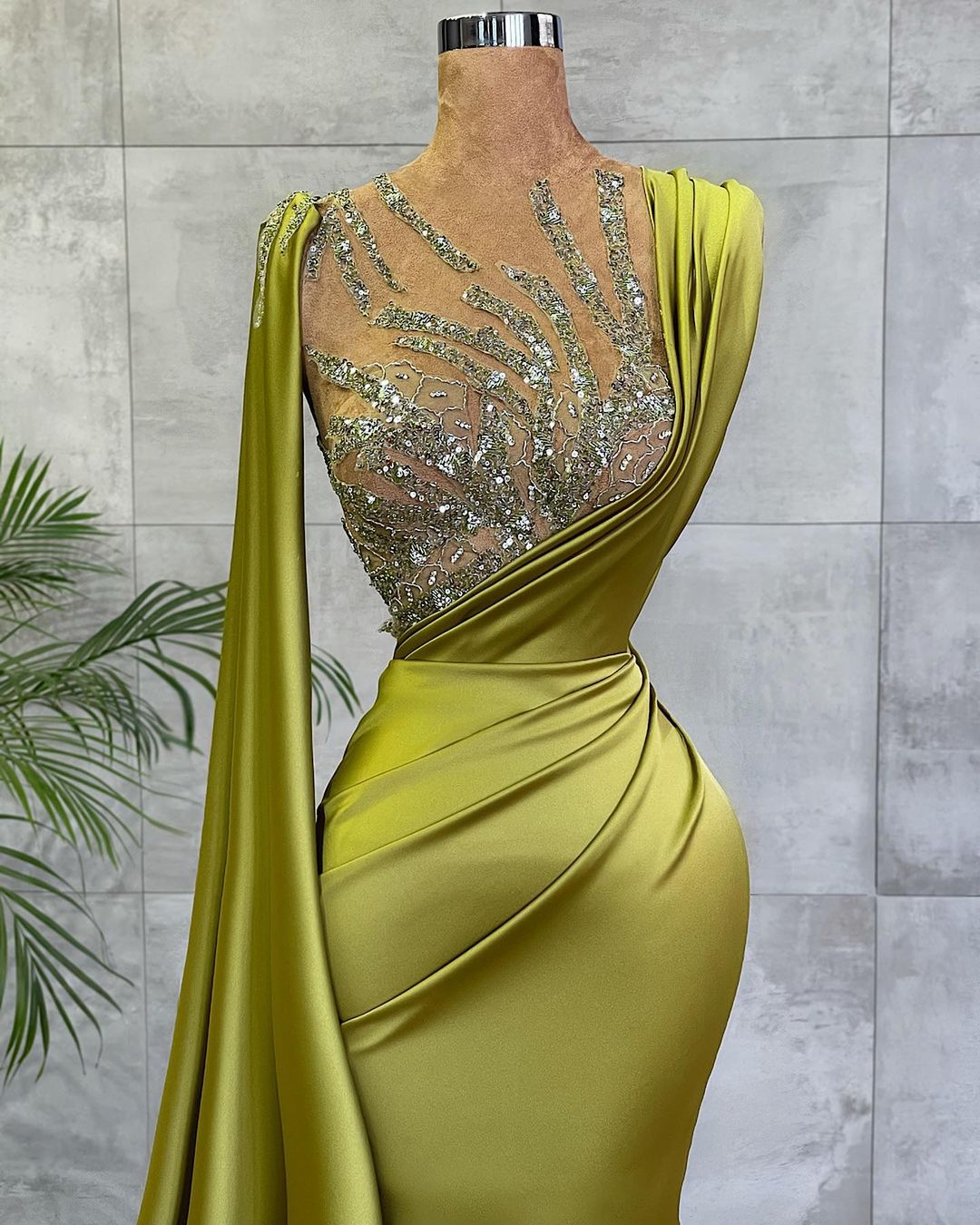 Simple Long Mermaid Bateau Sleeveless Beded Ruffles Formal Dress