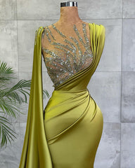 Simple Long Mermaid Bateau Sleeveless Beded Ruffles Formal Dress