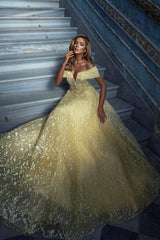 Long A-line Off the Shoulder Tulle Lace Formal Prom Dresses
