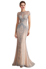 Long Mermaid Jewel Tulle Bread Evening Formal Dresses