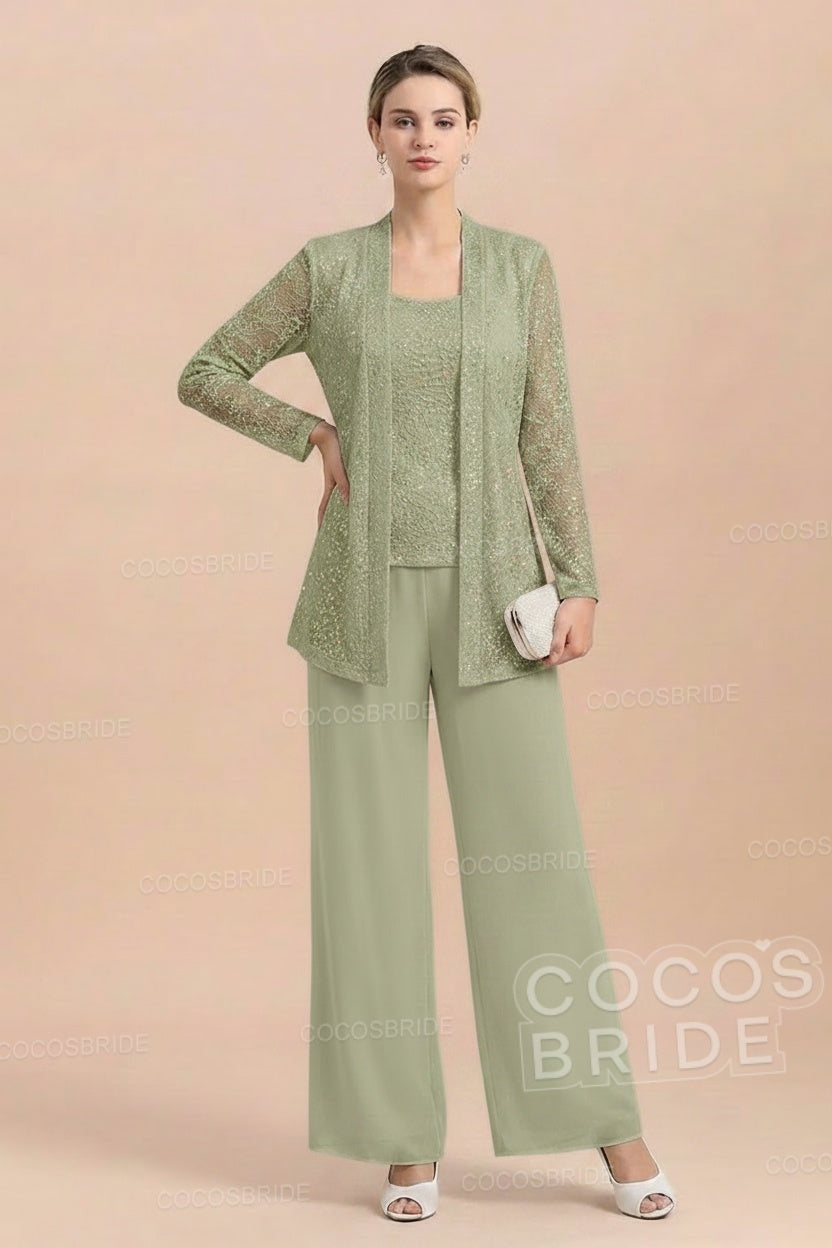 Long Sequined Chiffon Pantsuits for the Mother of the Bride with Jacket