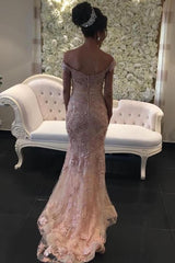 Long Off the Shoulder Appliques Lace Ruffles Mermaid Prom Dress