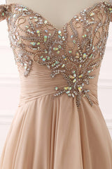 Long A-Line Off the Shoulder Beading Ruffles Chiffon Prom Dress