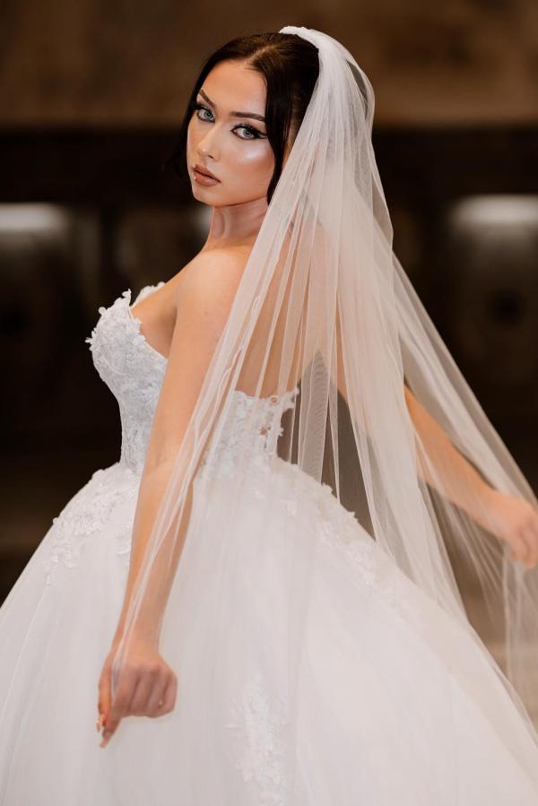 Elegant Ball Gown Sweetheart Tulle Sleeveless Long Wedding Dress with Appliques Lace