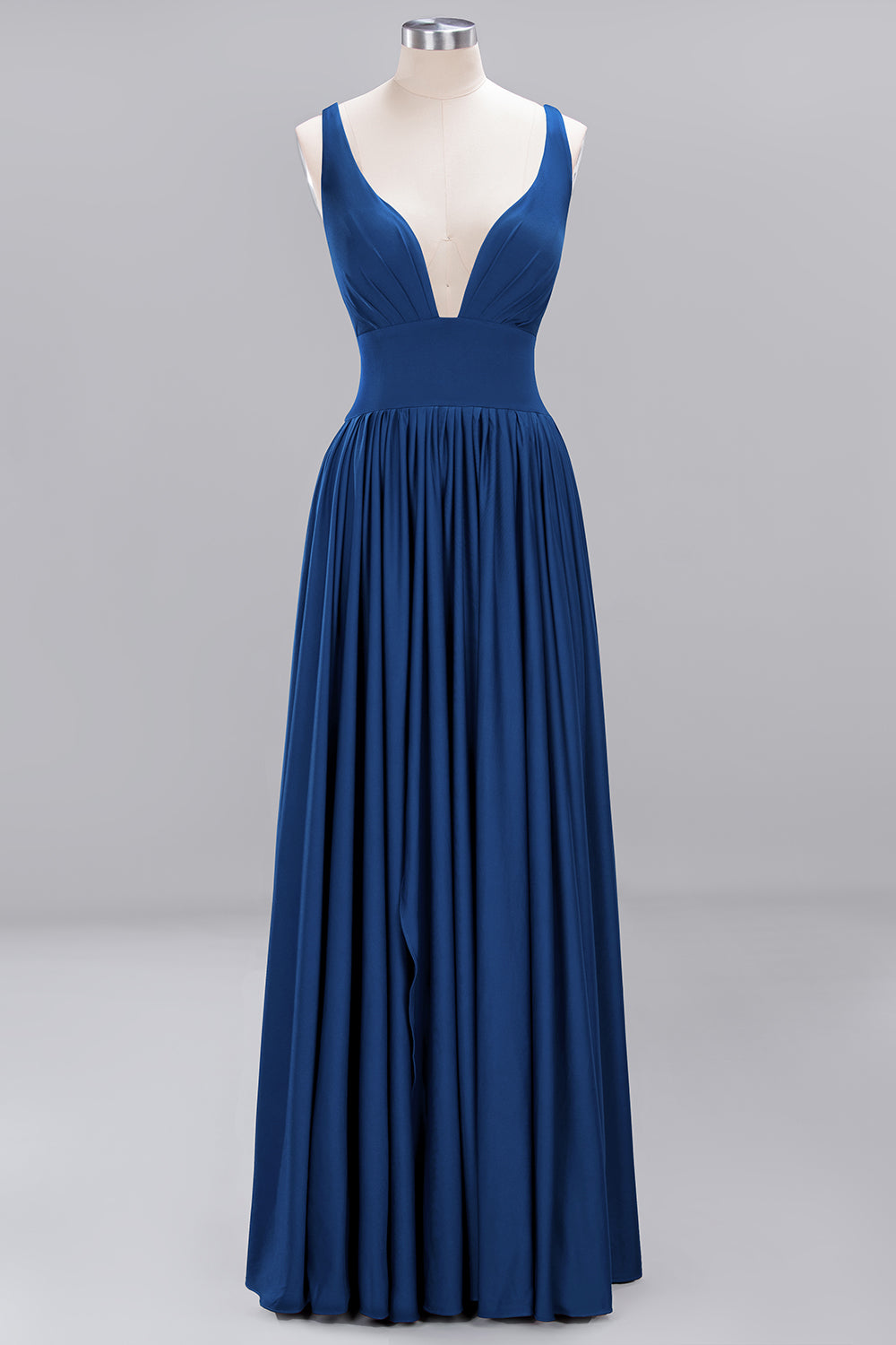A-Line V-Neck Sleeveless Long Ruffles Bridesmaid Dress