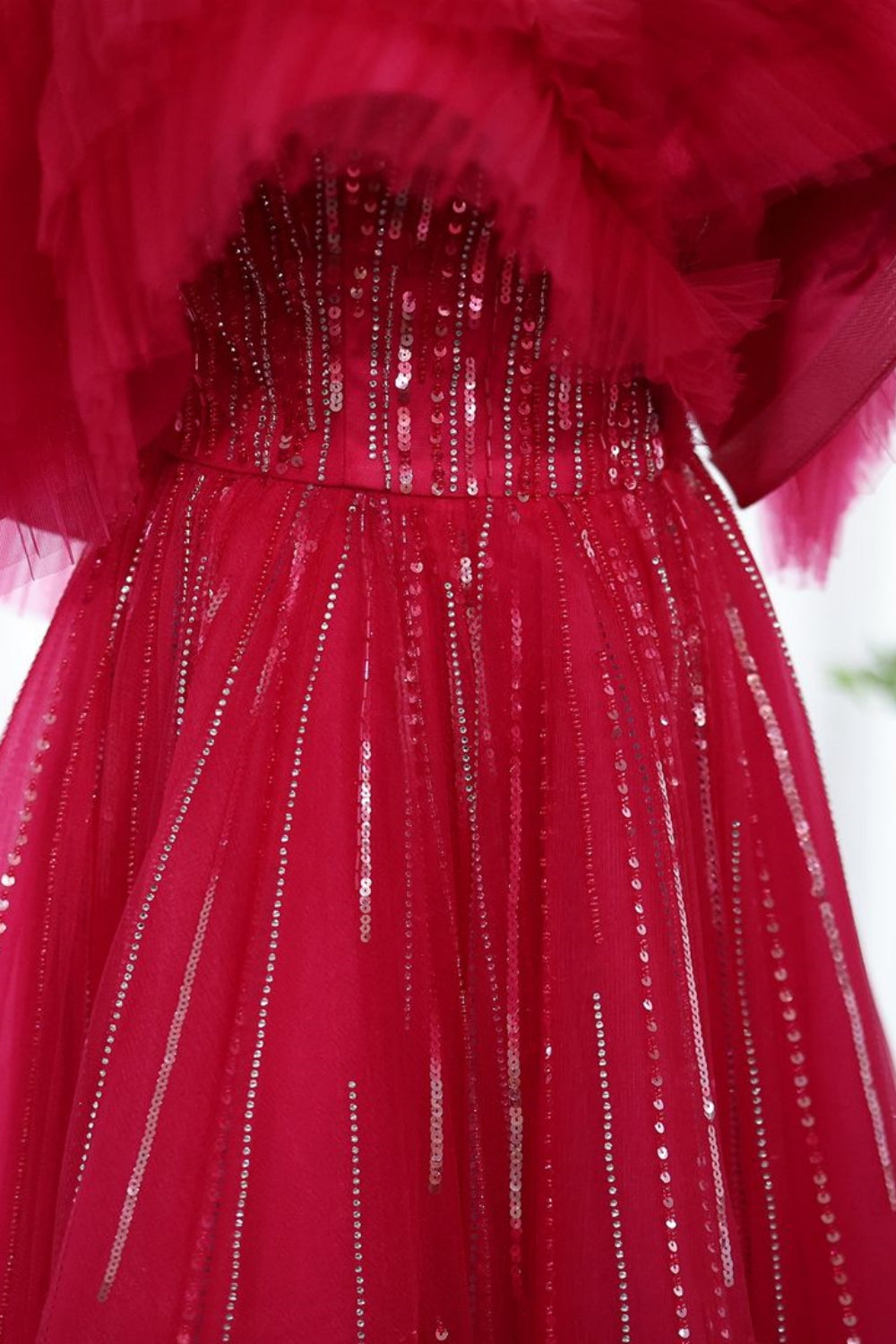 Charming Long A-line Off the Shoulder Sequins Tulle Formal Prom Dresses