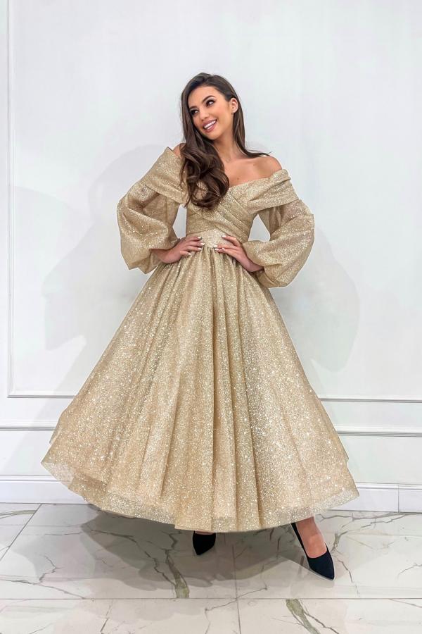 Long Sleeve Off The Shoulder A Line Tulle Party Dress