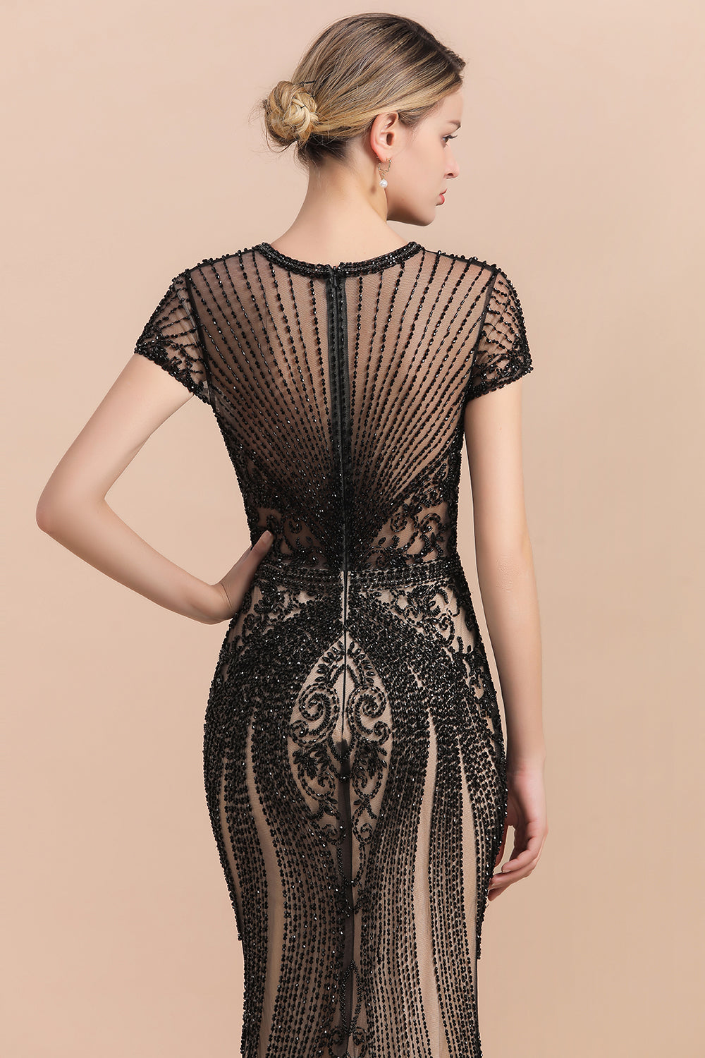 Luxury Black Long Mermaid Tulle Beaded Formal Evening Dresses