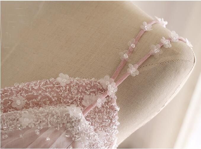 Long Spaghetti Straps Tulle A-Line Appliques Lace Floor Length Prom Dress