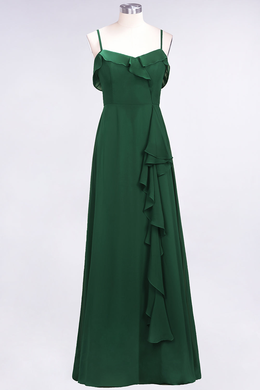 Spaghetti Straps A-Line Chiffon Backless Floor Length Prom Dress With Ruffles