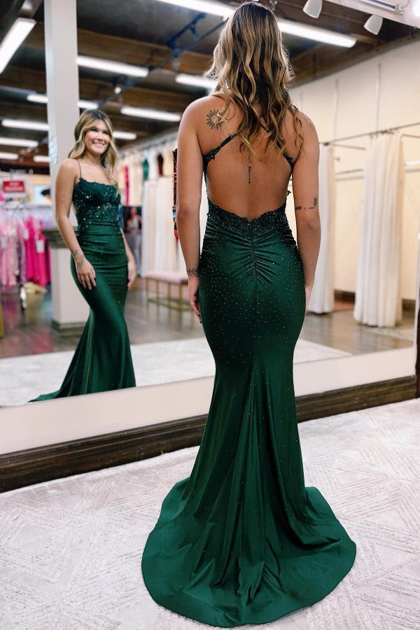 Long Mermaid Strapless Spaghetti Straps Lace Backless Formal Prom Dress