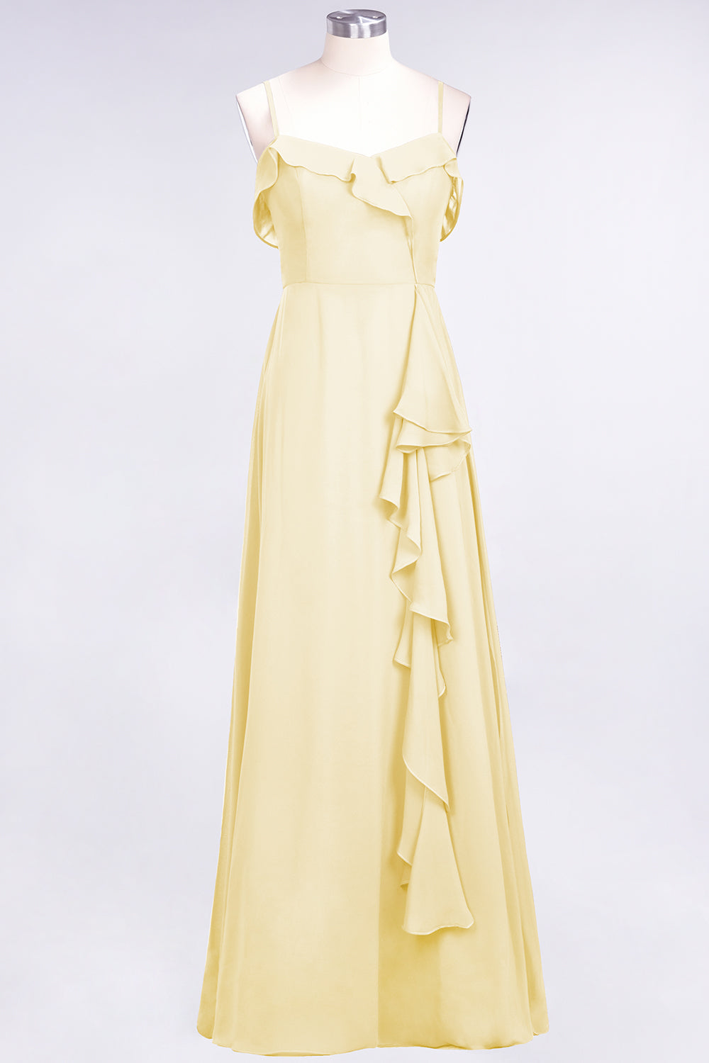 Spaghetti Straps A-Line Chiffon Backless Floor Length Prom Dress With Ruffles