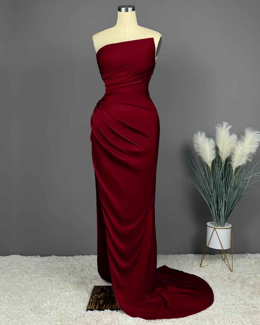 Elegant Long Mermaid Strapless Satin Prom Dresses