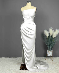 Elegant Long Mermaid Strapless Satin Prom Dresses