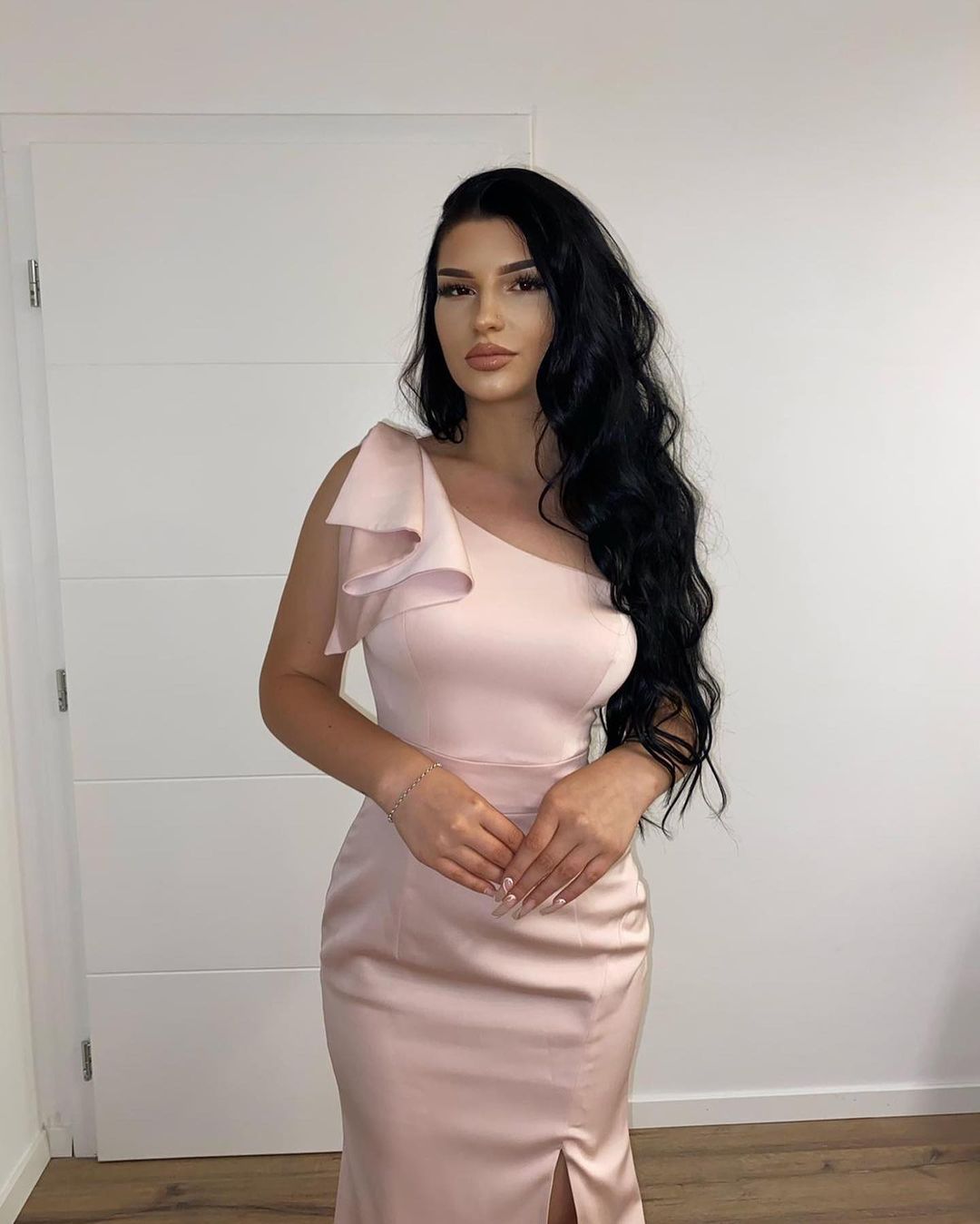 Long One Shoulder Floor Length Ruffles Mermaid Prom Dress With Side Slit