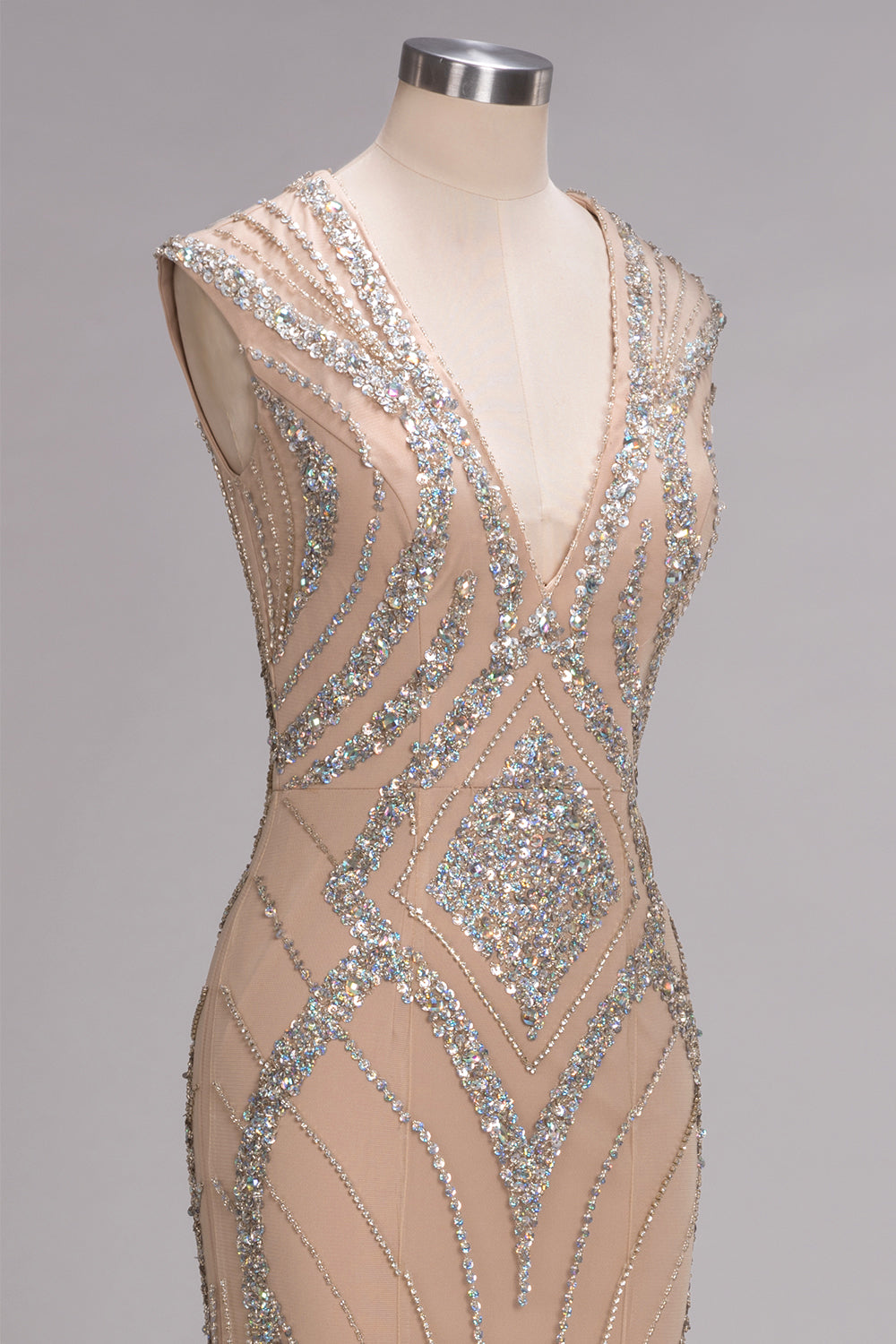Long Mermaid V-neck Floor Length Sleeveless Sequins Prom Dresses