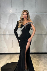 Black Mermaid Satin Long Sweetheart Prom Dress with Split Front