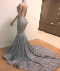 Long Mermaid Halter Sleeveless Backless Prom Dress