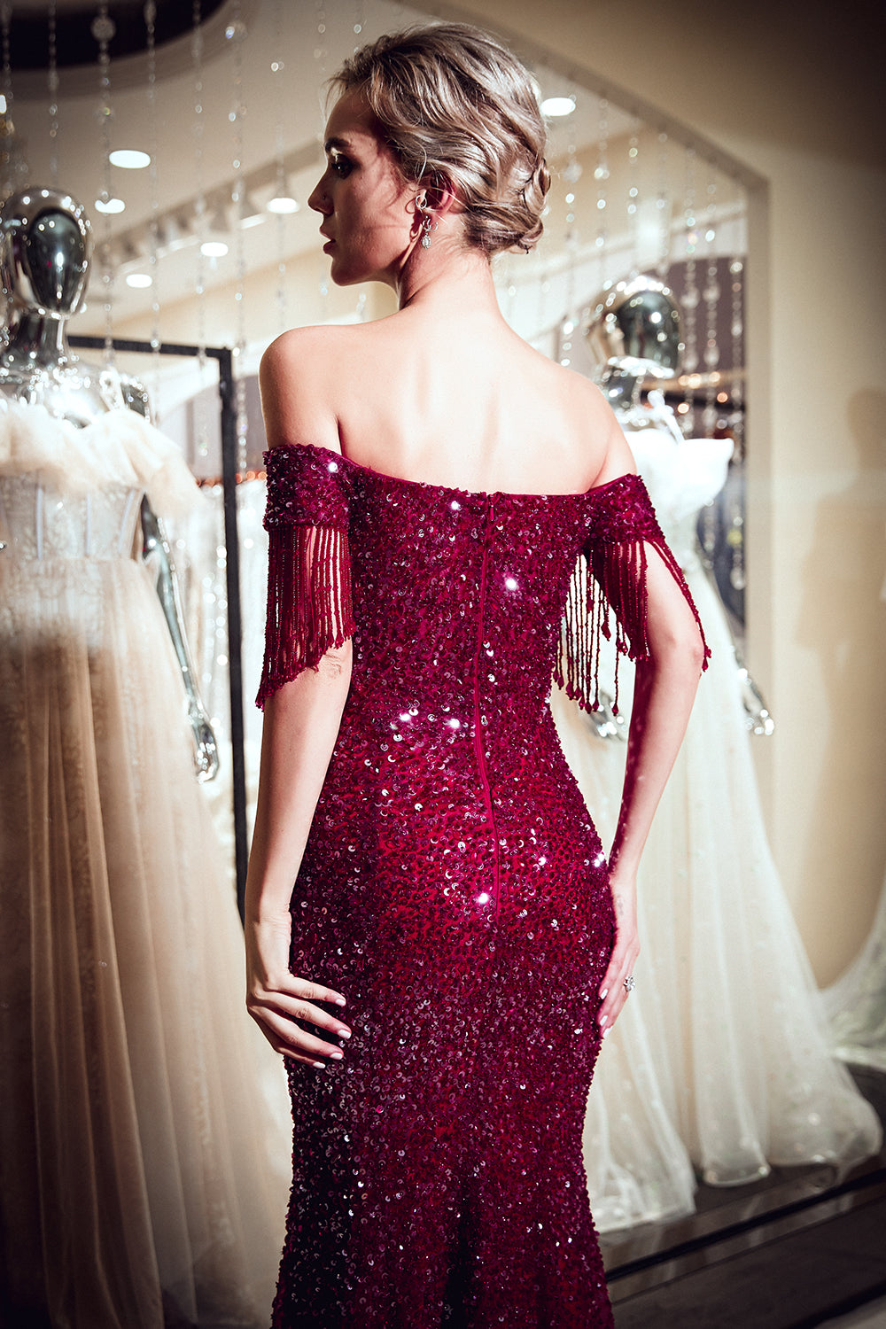 Long Off the Shoulder Tulle Mermaid Formal Evening Dresses