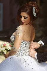 Luxury Long Sleeves Tulle Beading Ball Gown Wedding Dresses