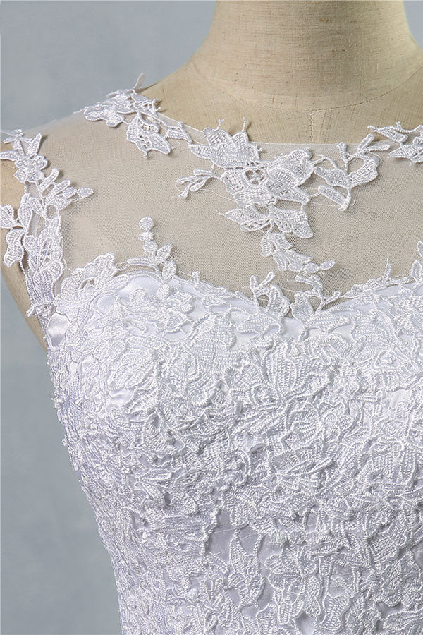 Long Appliques Lace Tulle A-line Wedding Dress