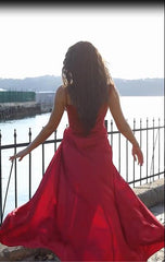 Sexy Long Mermaid Spaghetti Straps Chiffon Satin Prom Dress With Slit
