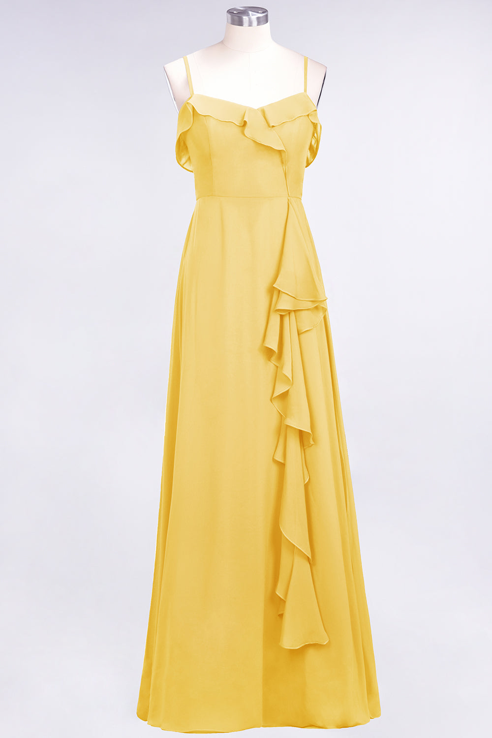 Spaghetti Straps A-Line Chiffon Backless Floor Length Prom Dress With Ruffles