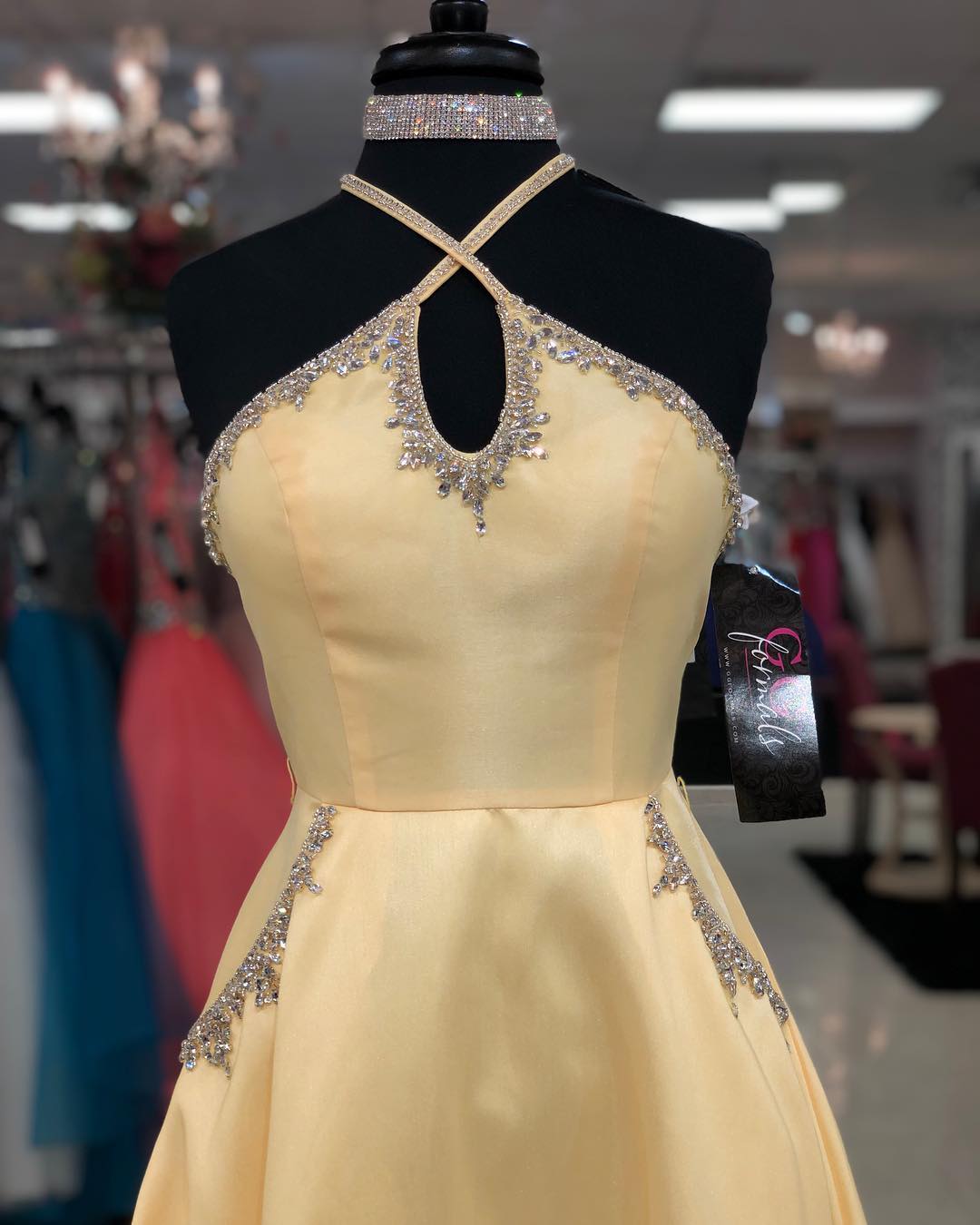 Long Halter Satin A-line Satin Backless Prom Dress